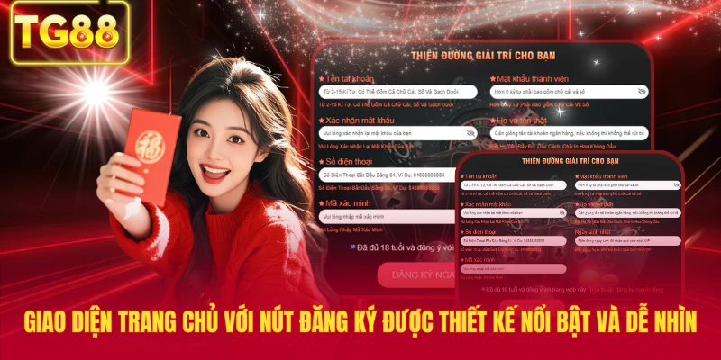 Giao diện trang chủ với nút đăng ký được thiết kế nổi bật và dễ nhìn